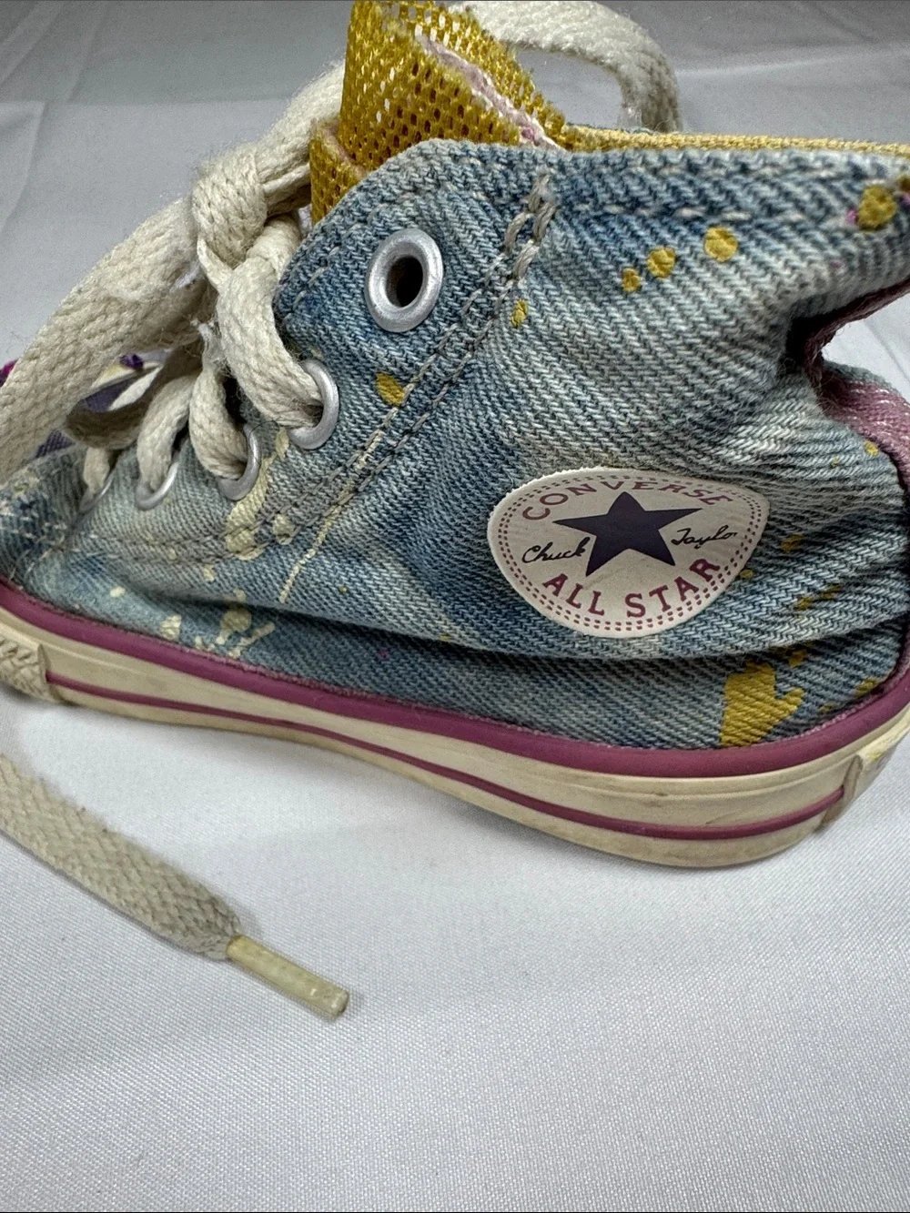 Converse Kids Denim High-Top Sneakers Pink, Purple & Yellow Accents All Star 6